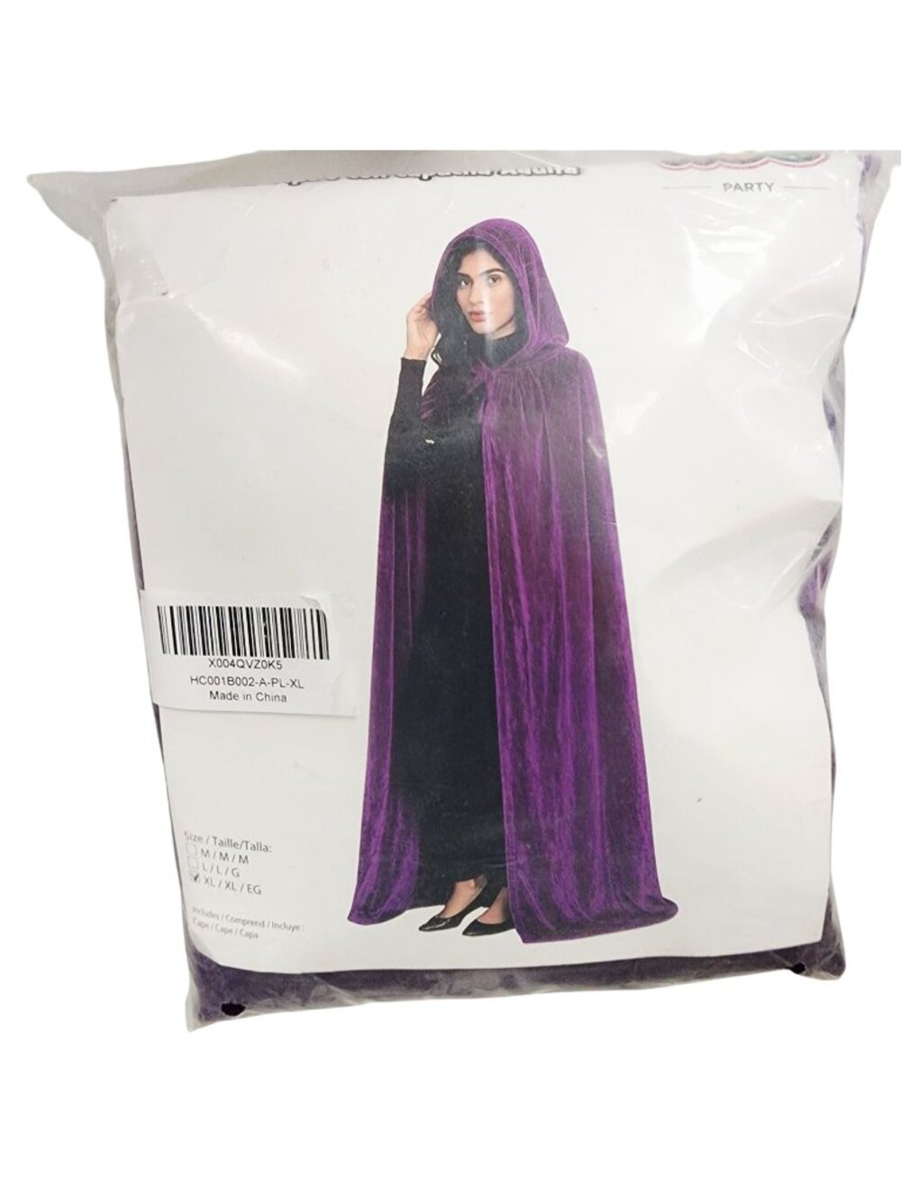 Velvet Hooded Cape Adult Costume Purple XL